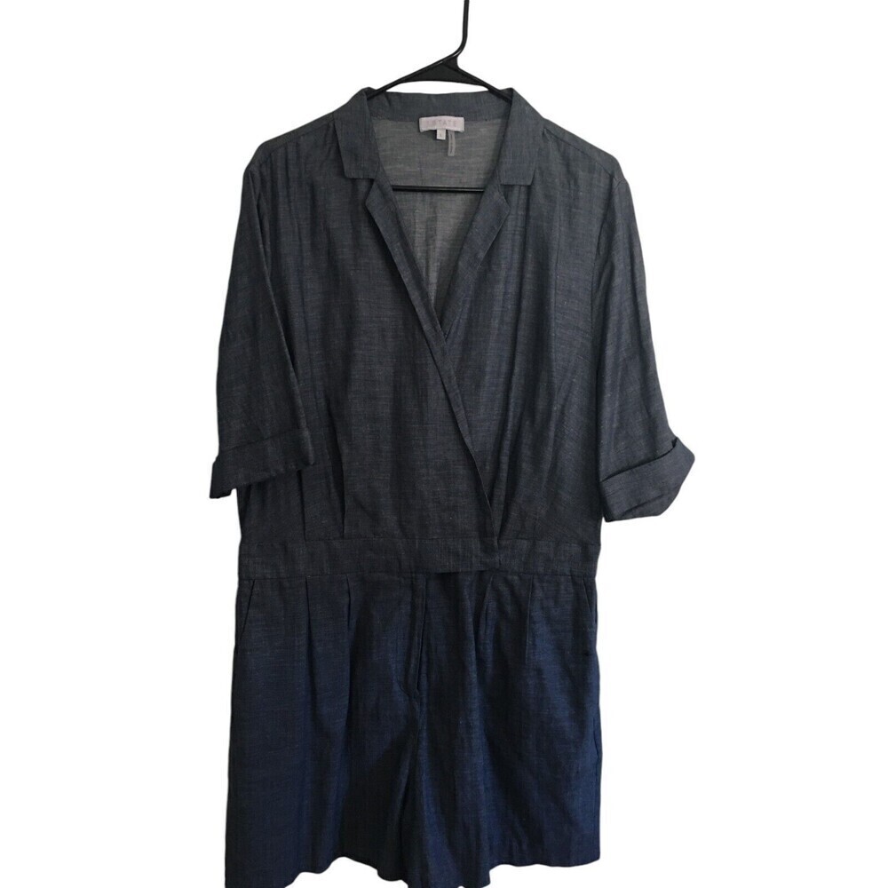 1 State Romper Women's Size Large Navy Short Sleeve Multicolor Spots